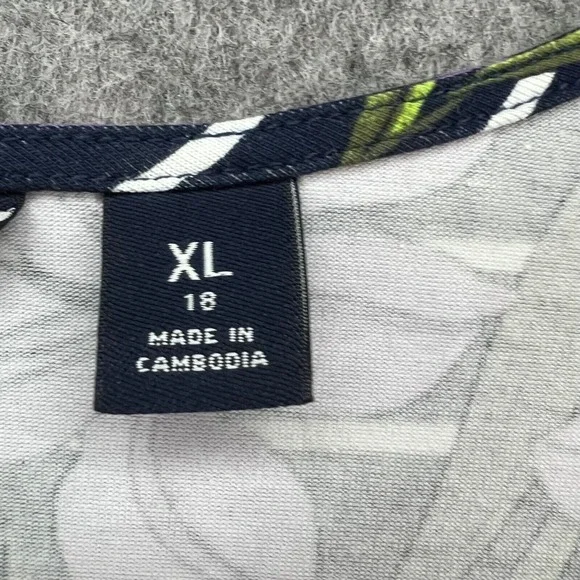 Lands End Floral Stripe T Shirt Dress Womens XL Navy Tropical Belted Modest - Picture 12 of 16